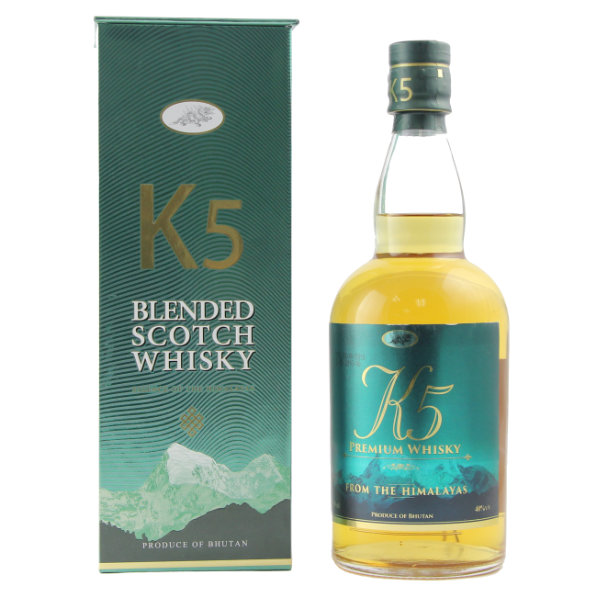 K5 Himalayan Blended Whisky bottle — Gelephu Distillery, Bhutan